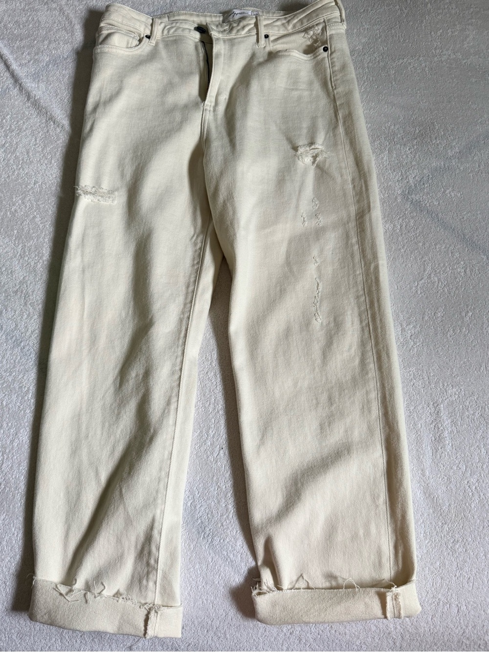 Carly Jean Los Angeles Off-White Distressed Straight-Leg Jeans